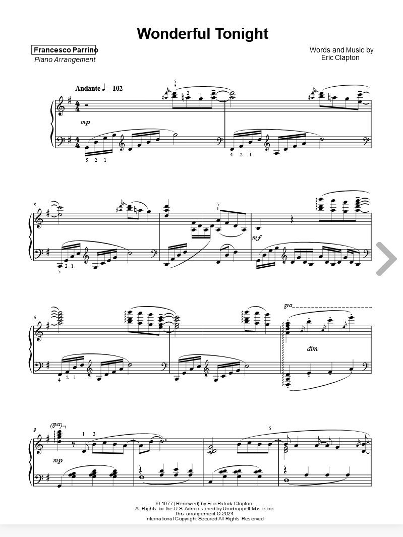 Prestigioso Respetuoso tsunami Sheet Music • Piano Arrangement PDFs • Francesco Parrino Music